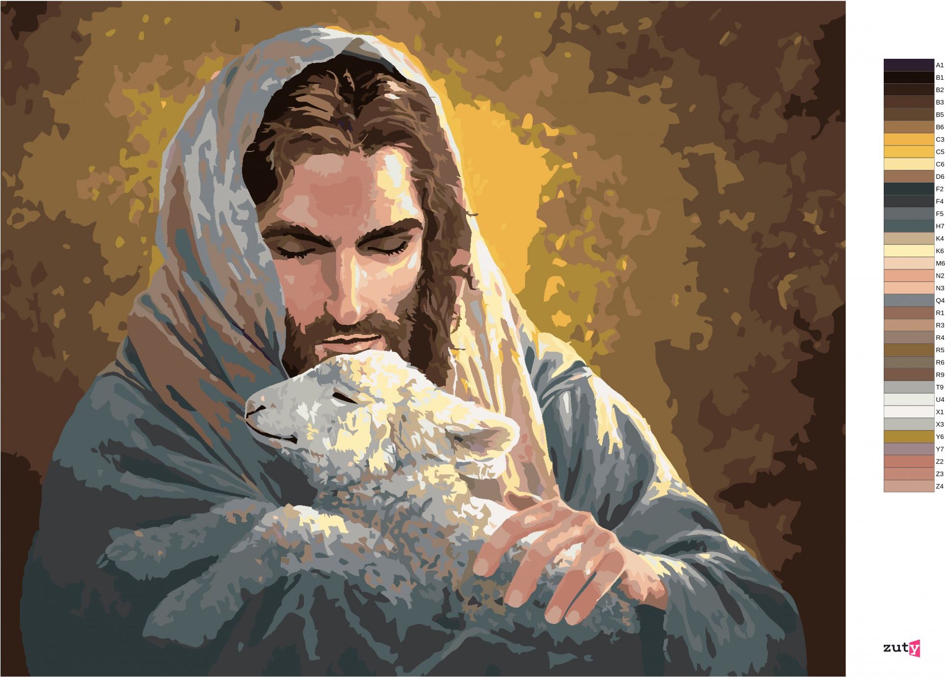 zuty Malování podle čísel - JEŽÍŠ A JEHNĚ (ABRAHAM HUNTER) - Rozměr: 40x50 cm, Rámování: Varianta: vypnuté plátno na rám - obrázek 5