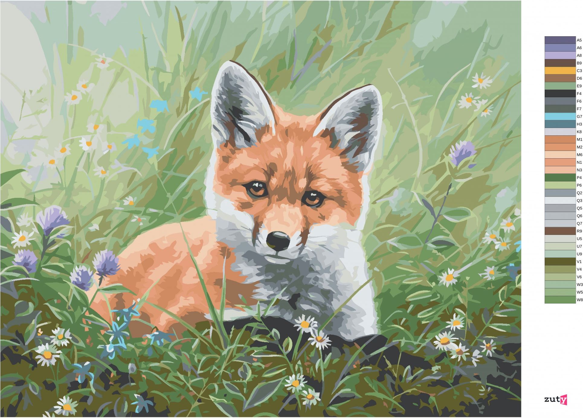 zuty Malování podle čísel - MLÁDĚ LIŠKY V KVÍTÍ (ABRAHAM HUNTER) - Rozměr: 40x50 cm, Rámování: Varianta: bez rámu a bez vypnutí plátna - obrázek 2