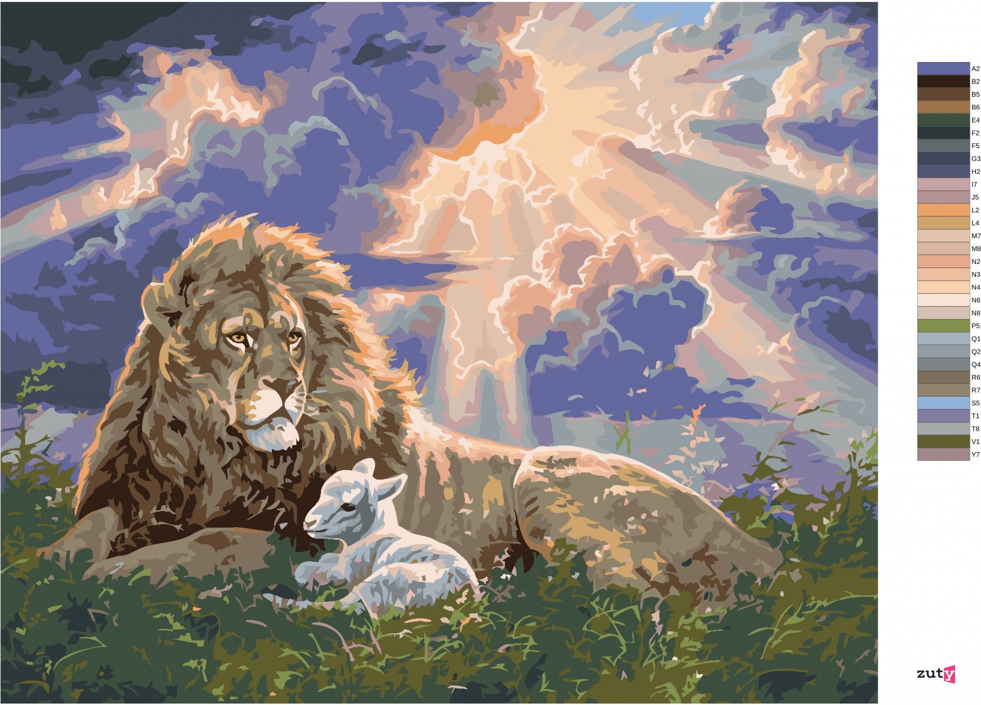 zuty Malování podle čísel - LEV A JEHNĚ PŘI VÝCHODU SLUNCE (ABRAHAM HUNTER) - Rozměr: 40x50 cm, Rámování: Varianta: vypnuté plátno na rám - obrázek 10
