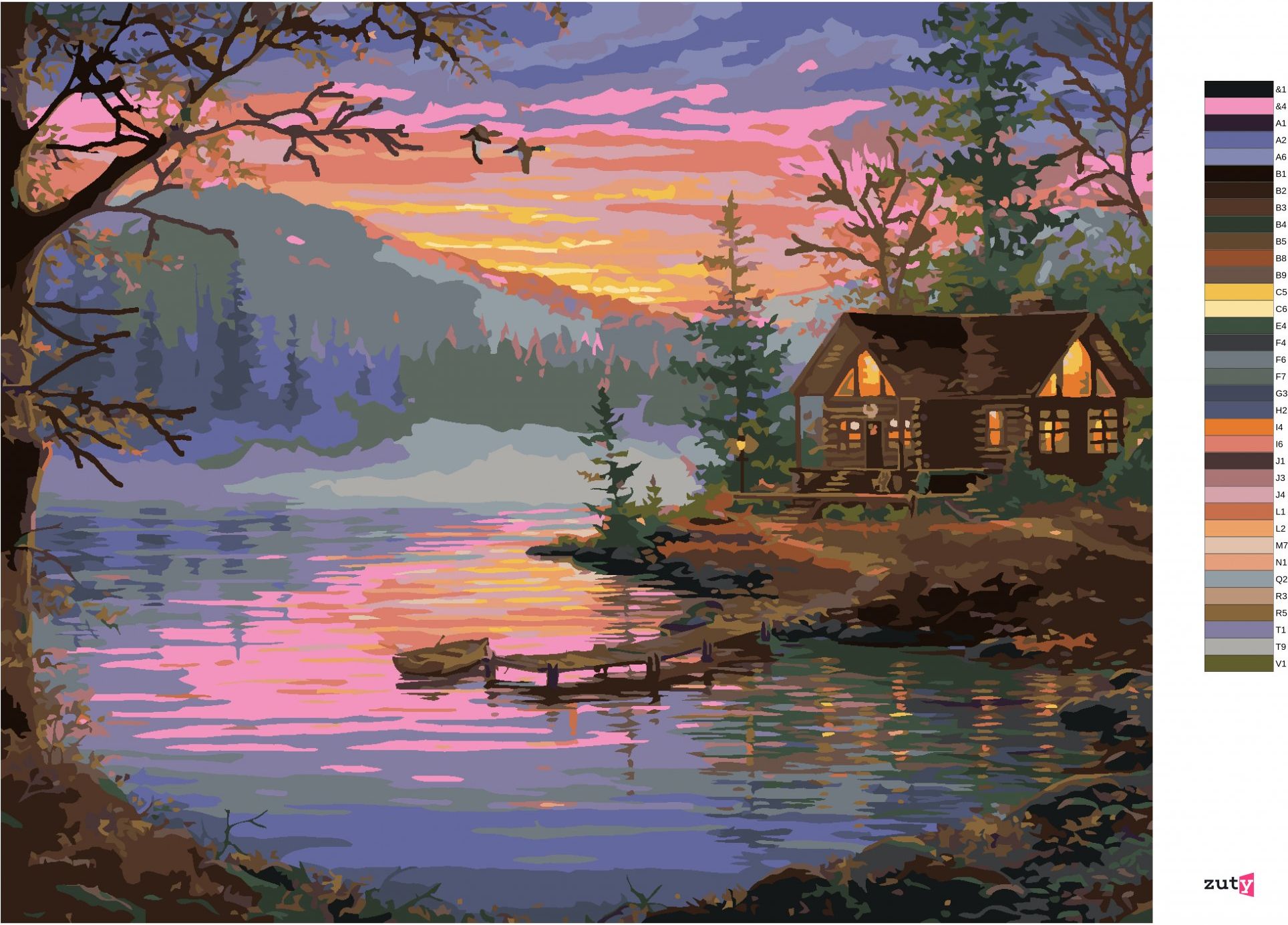 zuty Malování podle čísel - MOLO, JEZERO A ZÁPAD SLUNCE (ABRAHAM HUNTER) - Rozměr: 40x50 cm, Rámování: Varianta: vypnuté plátno na rám - obrázek 8