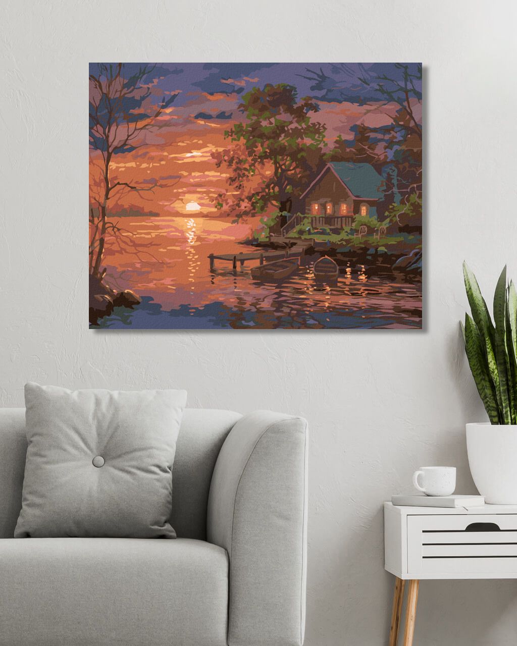 zuty Malování podle čísel - MOLO, CHATA A ZÁPAD SLUNCE (ABRAHAM HUNTER) - Rozměr: 40x50 cm, Rámování: Varianta: vypnuté plátno na rám - obrázek 3