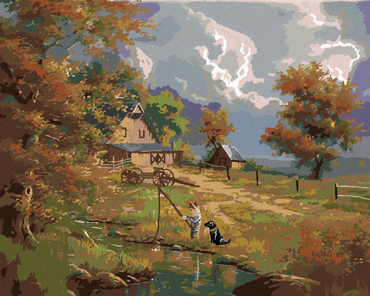 zuty Malování podle čísel - RYBAŘÍCÍ CHLAPEC SE PSEM U STATKU (ABRAHAM HUNTER) - Rozměr: 40x50 cm, Rámování: Varianta: vypnuté plátno na rám - obrázek 1