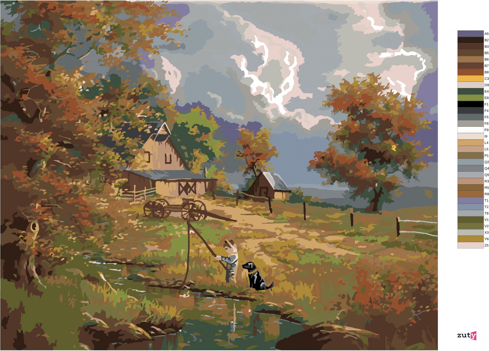 zuty Malování podle čísel - RYBAŘÍCÍ CHLAPEC SE PSEM U STATKU (ABRAHAM HUNTER) - Rozměr: 40x50 cm, Rámování: Varianta: vypnuté plátno na rám - obrázek 4