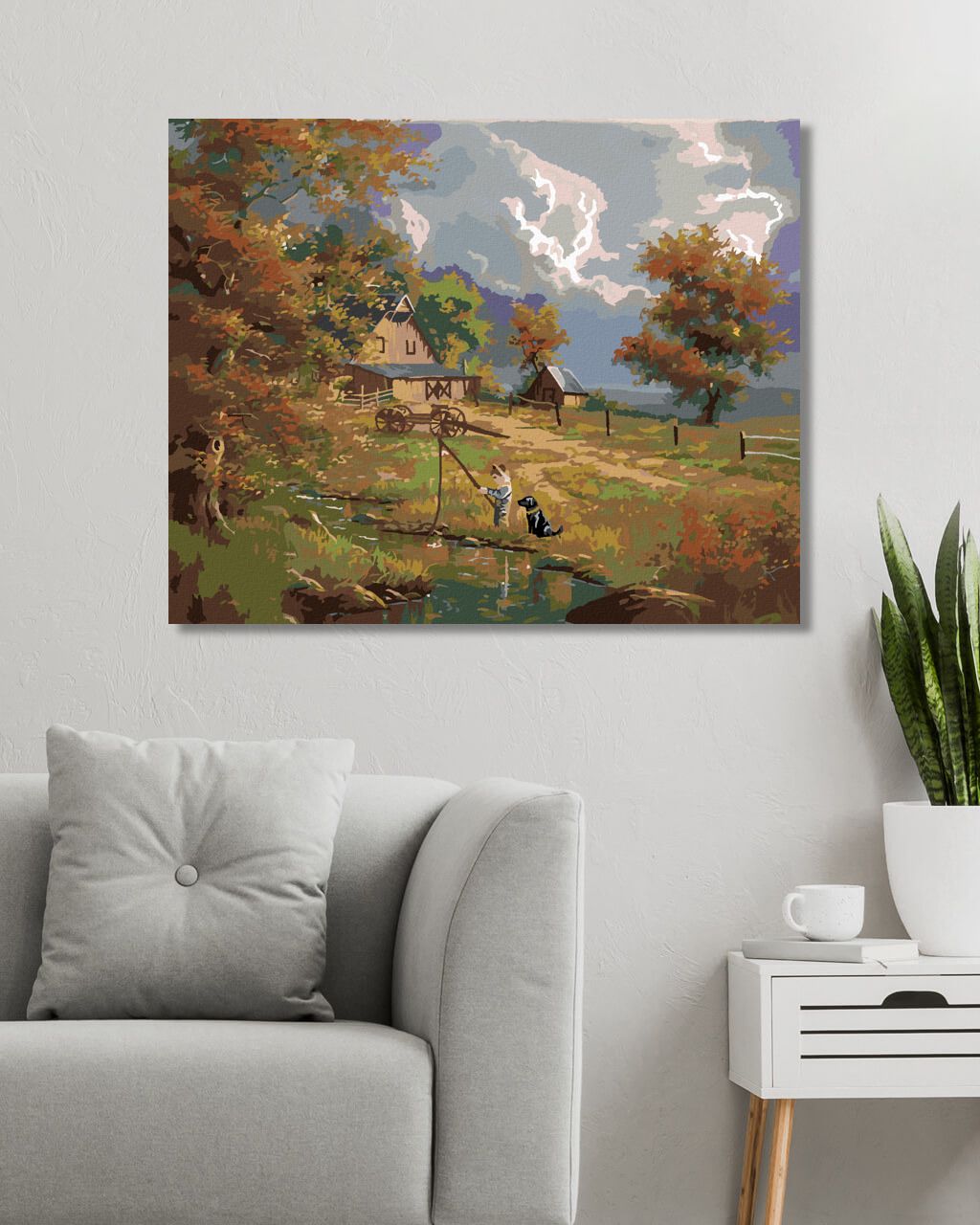 zuty Malování podle čísel - RYBAŘÍCÍ CHLAPEC SE PSEM U STATKU (ABRAHAM HUNTER) - Rozměr: 40x50 cm, Rámování: Varianta: vypnuté plátno na rám - obrázek 5