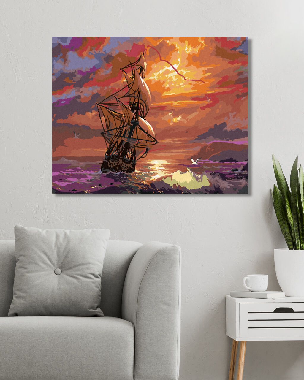 zuty Malování podle čísel - LOĎ NA MOŘI A ZÁPAD SLUNCE (ABRAHAM HUNTER) - Rozměr: 40x50 cm, Rámování: Varianta: vypnuté plátno na rám - obrázek 6