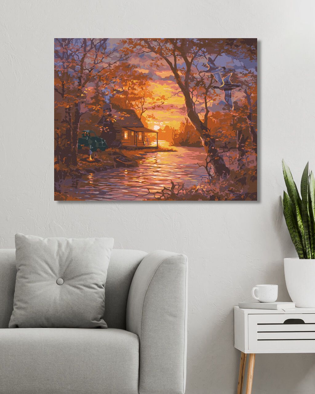 zuty Malování podle čísel - KACHNA, CHATA, JEZERO A ZÁPAD SLUNCE (ABRAHAM HUNTER) - Rozměr: 40x50 cm, Rámování: Varianta: bez rámu a bez vypnutí plátna - obrázek 7
