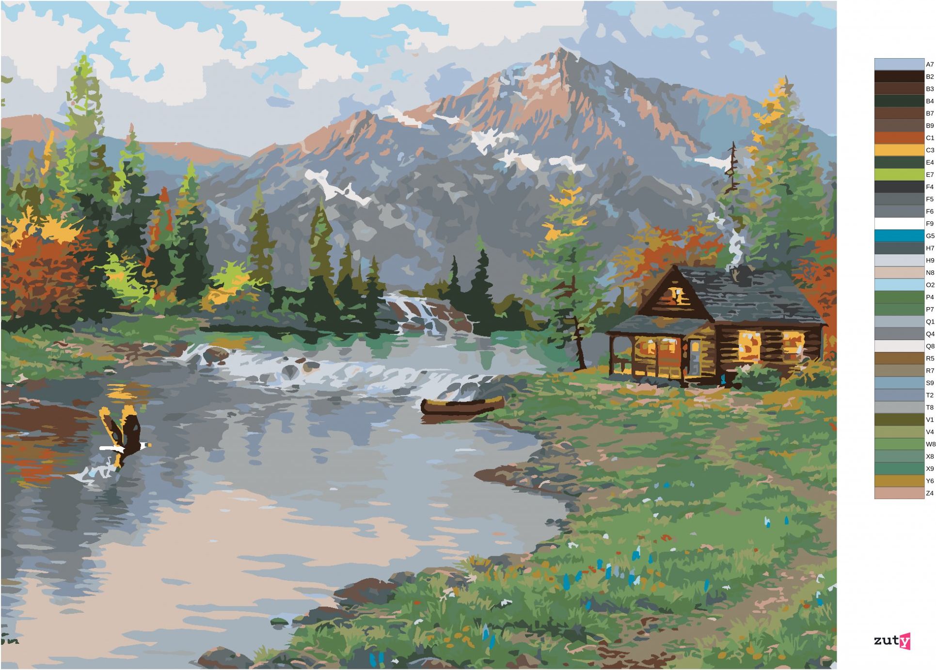 zuty Malování podle čísel - OREL, ŘEKA, CHATA A HORY (ABRAHAM HUNTER) - Rozměr: 40x50 cm, Rámování: Varianta: vypnuté plátno na rám - obrázek 10