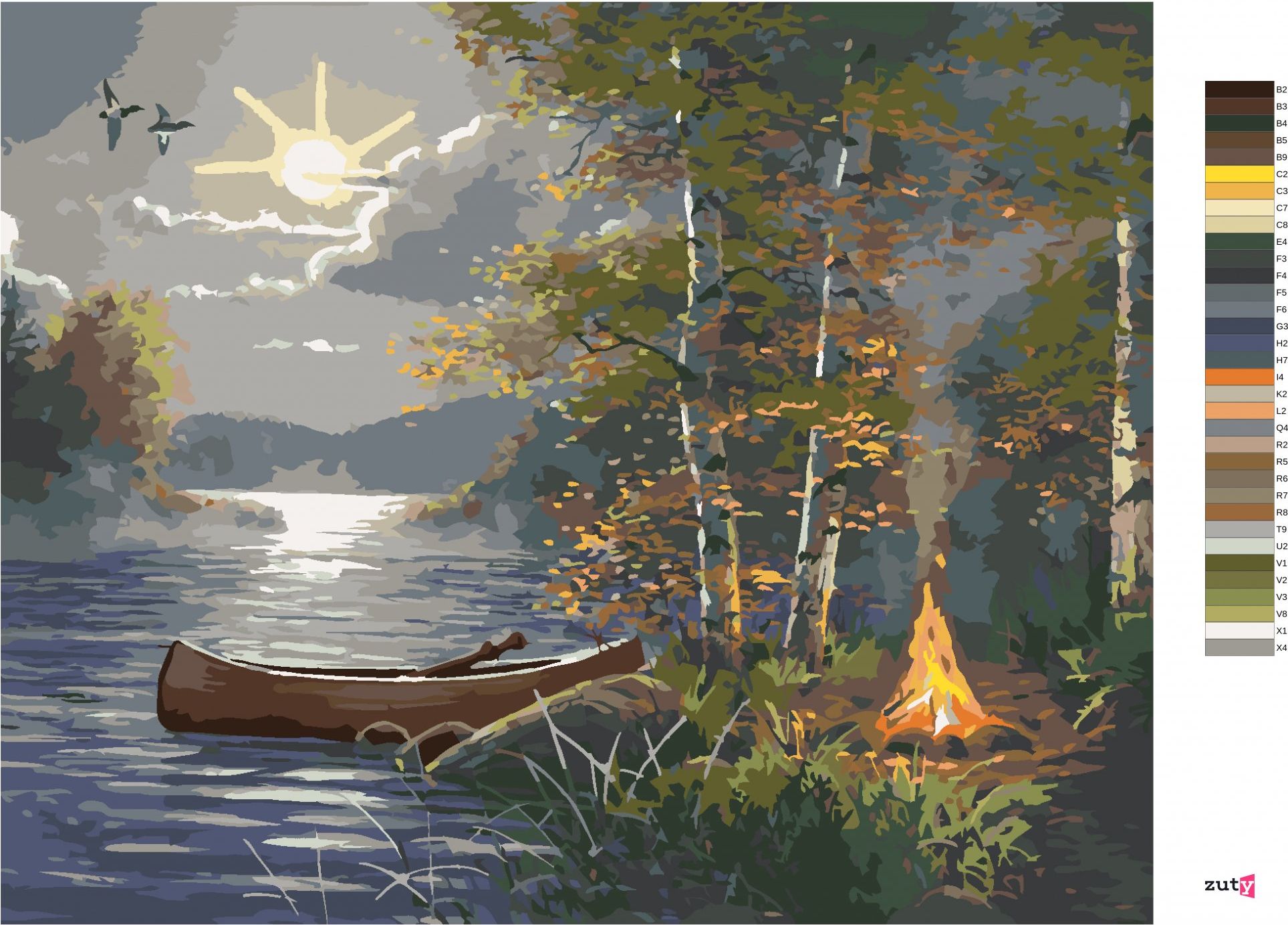 zuty Malování podle čísel - KAJAK NA JEZEŘE A TÁBORÁK ZA ÚPLŇKU (ABRAHAM HUNTER) - Rozměr: 40x50 cm, Rámování: Varianta: vypnuté plátno na rám - obrázek 3