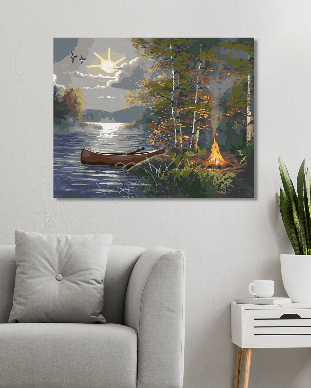 zuty Malování podle čísel - KAJAK NA JEZEŘE A TÁBORÁK ZA ÚPLŇKU (ABRAHAM HUNTER) - Rozměr: 40x50 cm, Rámování: Varianta: vypnuté plátno na rám - obrázek 6