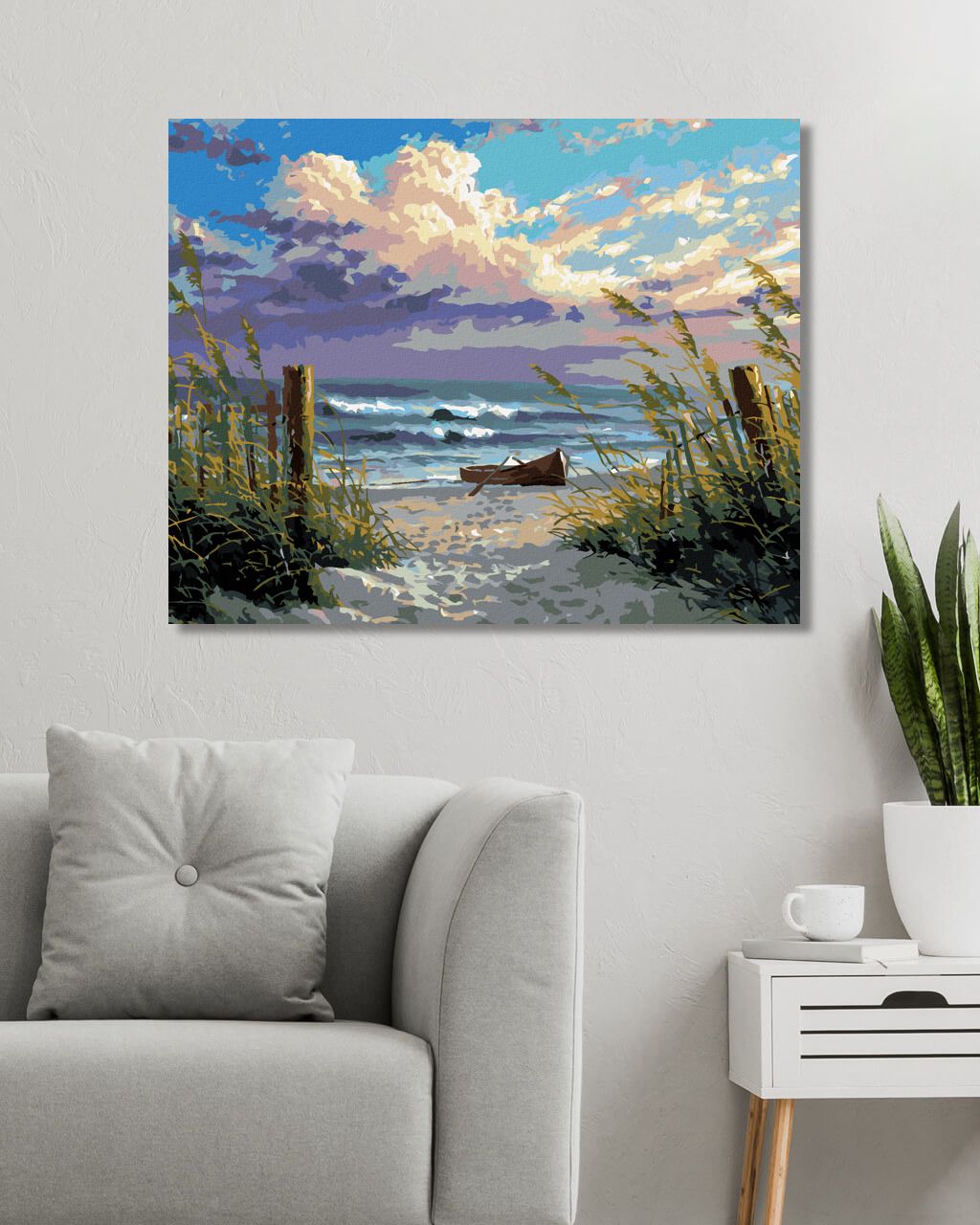 zuty Malování podle čísel - ČLUN NA PLÁŽI A MOŘE (ABRAHAM HUNTER) - Rozměr: 40x50 cm, Rámování: Varianta: vypnuté plátno na rám - obrázek 6