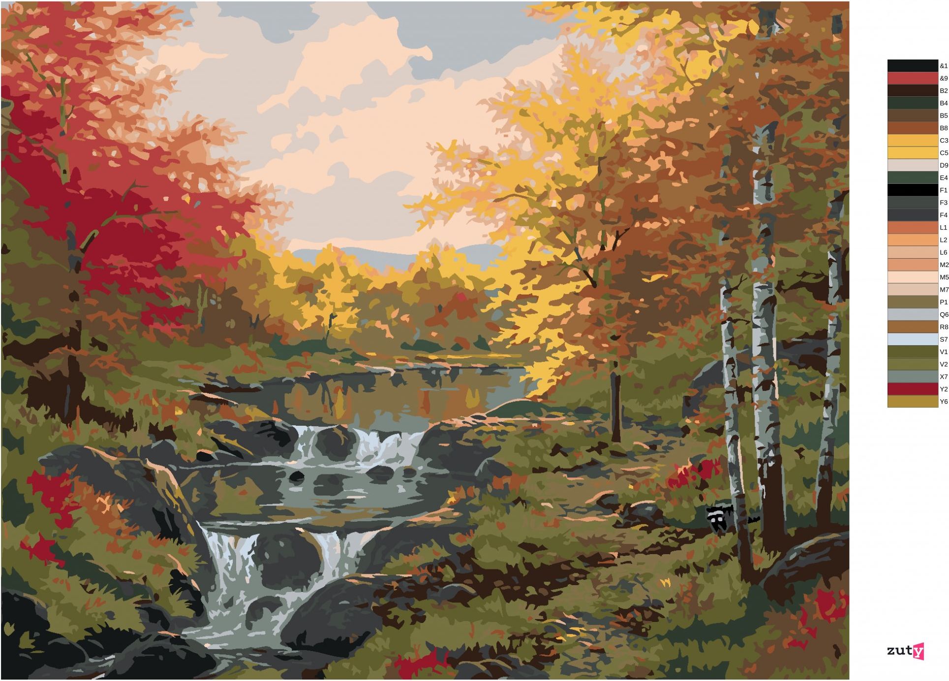 zuty Malování podle čísel - ŘEKA A PODZIMNÍ STROMY (ABRAHAM HUNTER) - Rozměr: 40x50 cm, Rámování: Varianta: vypnuté plátno na rám - obrázek 2