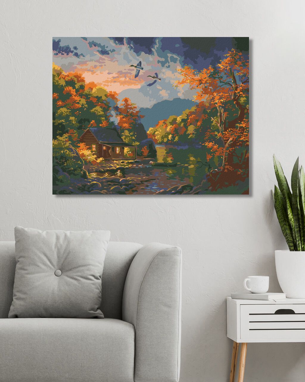 zuty Malování podle čísel - KACHNA, JEZERO A PODZIMNÍ STROMY (ABRAHAM HUNTER) - Rozměr: 40x50 cm, Rámování: Varianta: vypnuté plátno na rám - obrázek 2