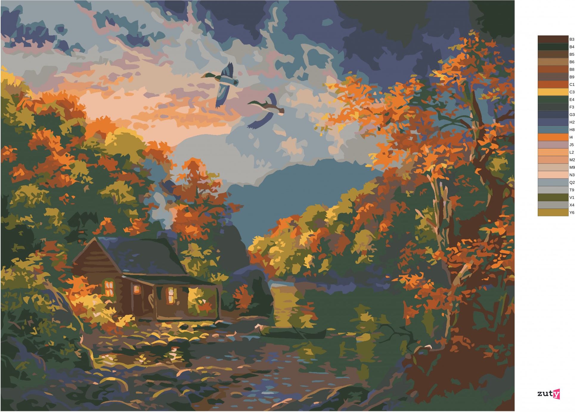zuty Malování podle čísel - KACHNA, JEZERO A PODZIMNÍ STROMY (ABRAHAM HUNTER) - Rozměr: 40x50 cm, Rámování: Varianta: vypnuté plátno na rám - obrázek 3