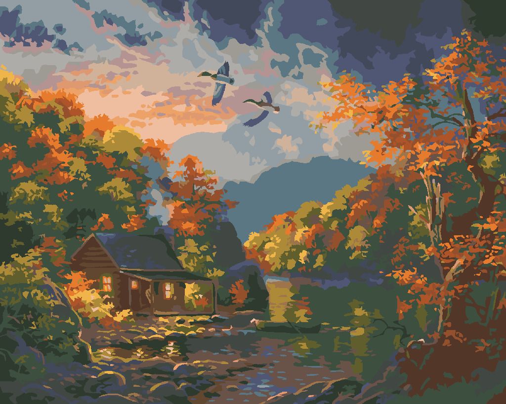 zuty Malování podle čísel - KACHNA, JEZERO A PODZIMNÍ STROMY (ABRAHAM HUNTER) - Rozměr: 40x50 cm, Rámování: Varianta: vypnuté plátno na rám - obrázek 8