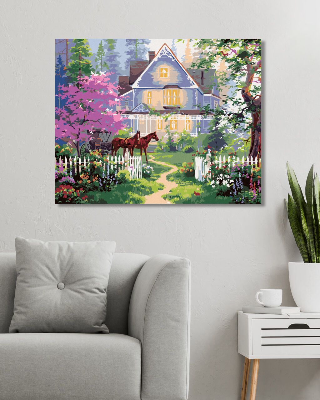 zuty Malování podle čísel - VIKTORIÁNSKÝ DŮM, BRYČKA A KVĚTINY (ABRAHAM HUNTER) - Rozměr: 40x50 cm, Rámování: Varianta: bez rámu a bez vypnutí plátna - obrázek 5