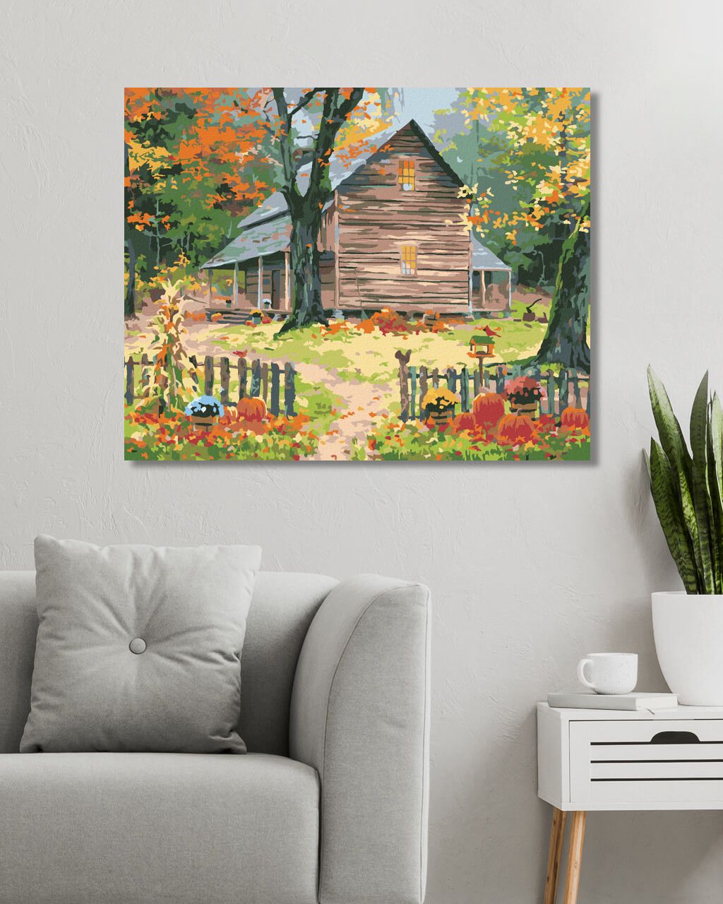 zuty Malování podle čísel - DÝNĚ, PTÁCI, DŮM NA PODZIM (ABRAHAM HUNTER) - Rozměr: 40x50 cm, Rámování: Varianta: bez rámu a bez vypnutí plátna - obrázek 2