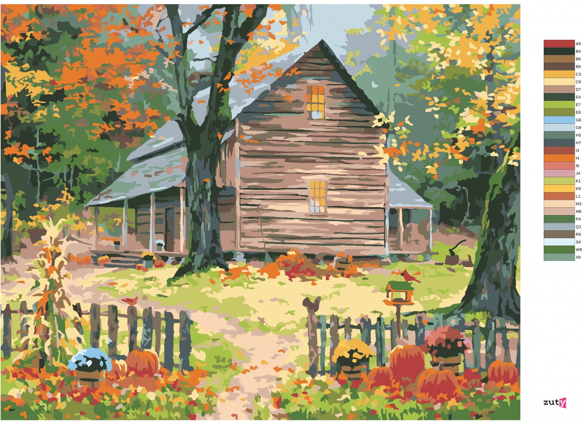 zuty Malování podle čísel - DÝNĚ, PTÁCI, DŮM NA PODZIM (ABRAHAM HUNTER) - Rozměr: 40x50 cm, Rámování: Varianta: bez rámu a bez vypnutí plátna - obrázek 7
