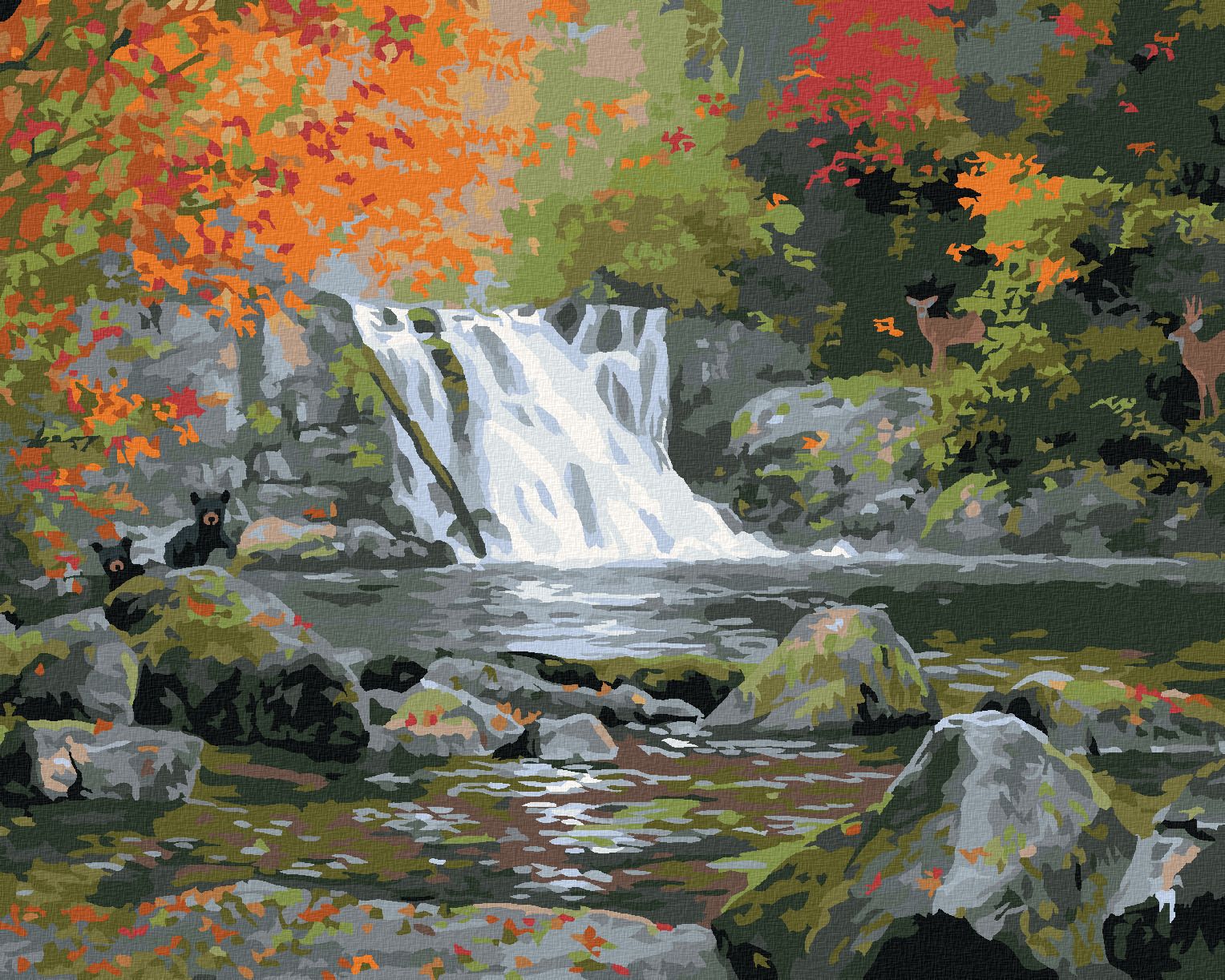 zuty Malování podle čísel - VODOPÁD A STROMY NA PODZIM (ABRAHAM HUNTER) - Rozměr: 40x50 cm, Rámování: Varianta: vypnuté plátno na rám - obrázek 1