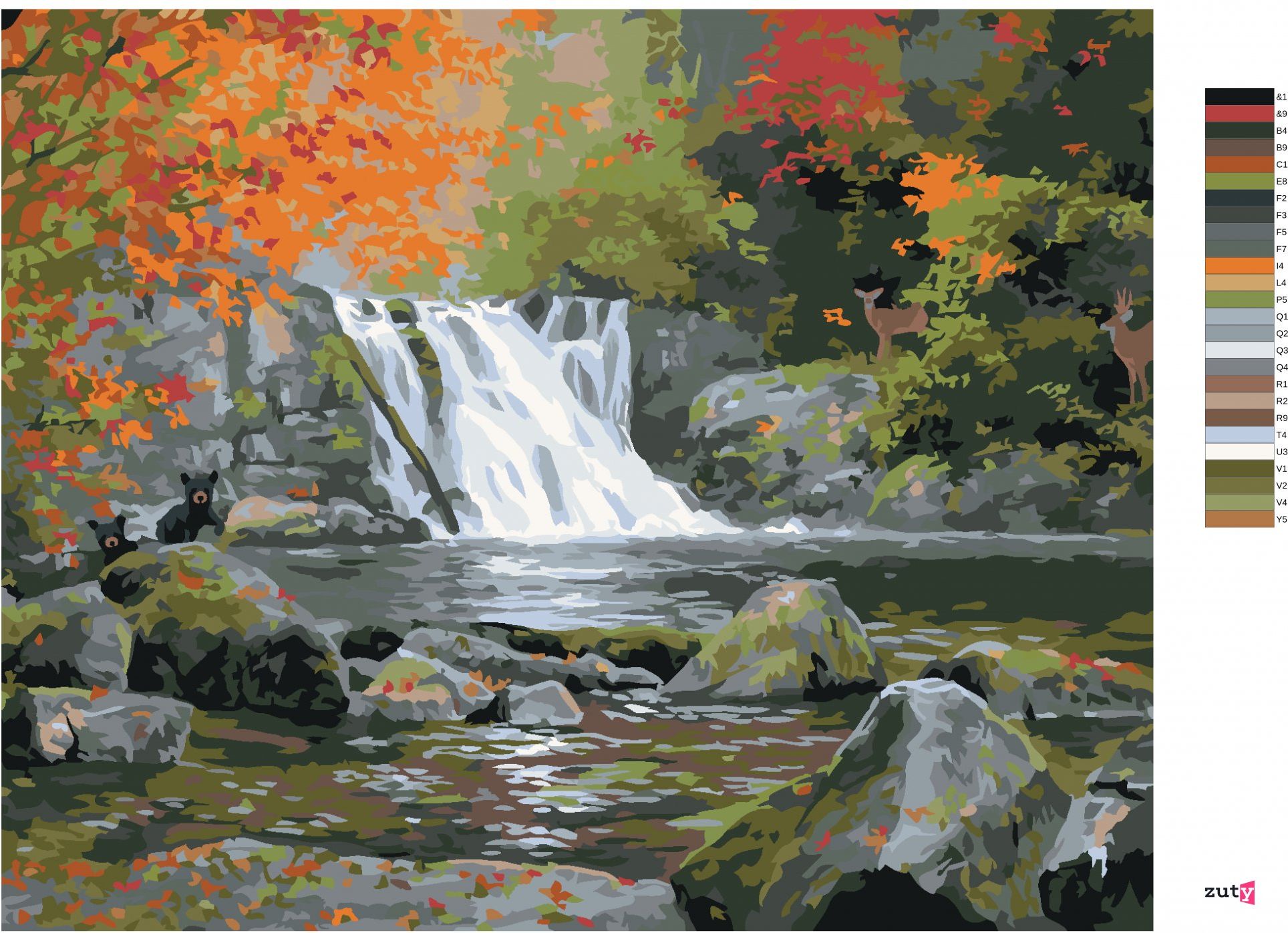 zuty Malování podle čísel - VODOPÁD A STROMY NA PODZIM (ABRAHAM HUNTER) - Rozměr: 40x50 cm, Rámování: Varianta: vypnuté plátno na rám - obrázek 2