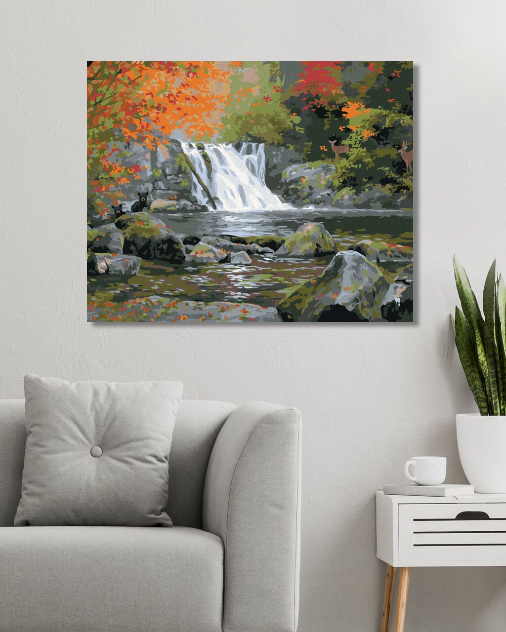 zuty Malování podle čísel - VODOPÁD A STROMY NA PODZIM (ABRAHAM HUNTER) - Rozměr: 40x50 cm, Rámování: Varianta: vypnuté plátno na rám - obrázek 4