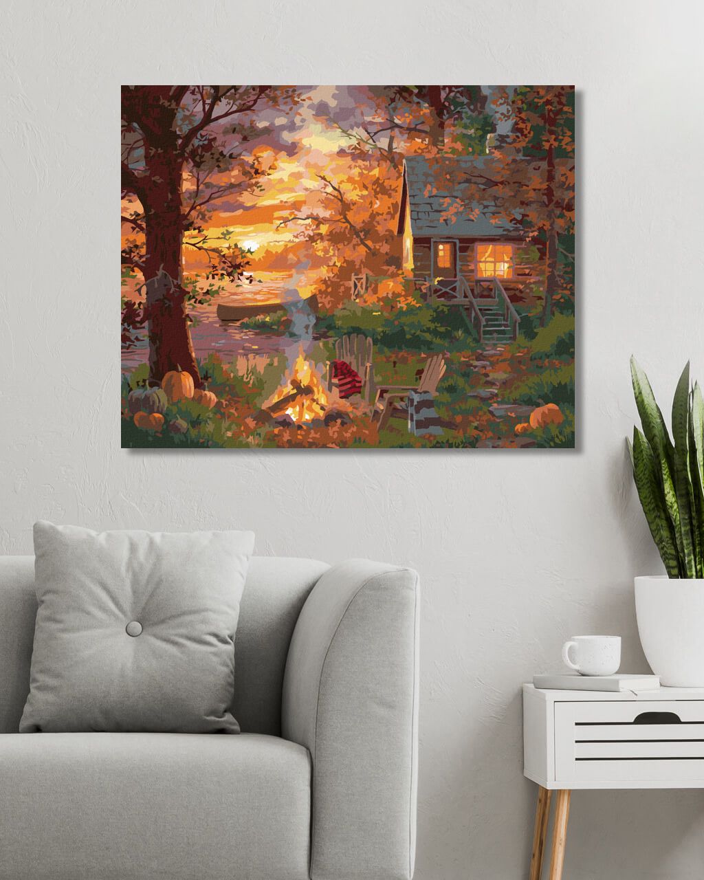 zuty Malování podle čísel - DÝNĚ, TÁBORÁK, KANOJ U JEZERA A ZÁPAD SLUNCE (ABRAHAM HUNTER) - Rozměr: 40x50 cm, Rámování: Varianta: bez rámu a bez vypnutí plátna - obrázek 8