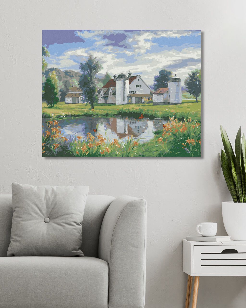 zuty Malování podle čísel - FARMA, JEZERO A MOTÝLI (ABRAHAM HUNTER) - Rozměr: 40x50 cm, Rámování: Varianta: vypnuté plátno na rám - obrázek 9