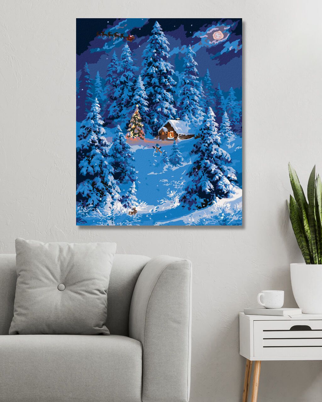 zuty Malování podle čísel - VYSOKÉ STROMY, SNĚHULÁK A CHATA V ZIMĚ (ABRAHAM HUNTER) - Rozměr: 40x50 cm, Rámování: Varianta: bez rámu a bez vypnutí plátna - obrázek 6