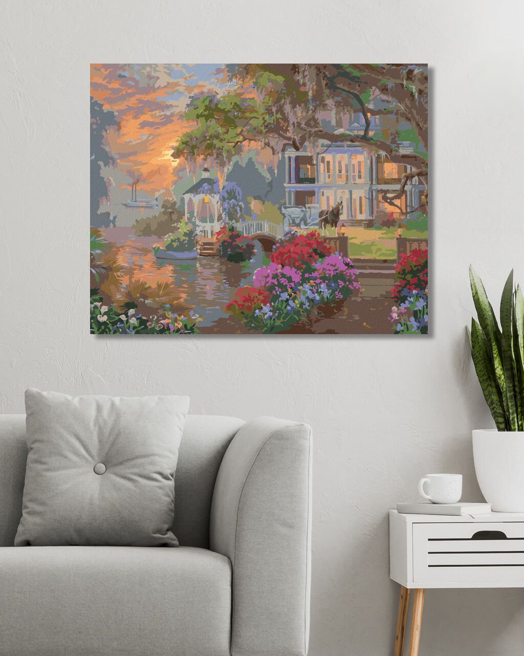 zuty Malování podle čísel - ALTÁN U DOMU, BRYČKA A ZÁPAD SLUNCE (ABRAHAM HUNTER) - Rozměr: 40x50 cm, Rámování: Varianta: bez rámu a bez vypnutí plátna - obrázek 3
