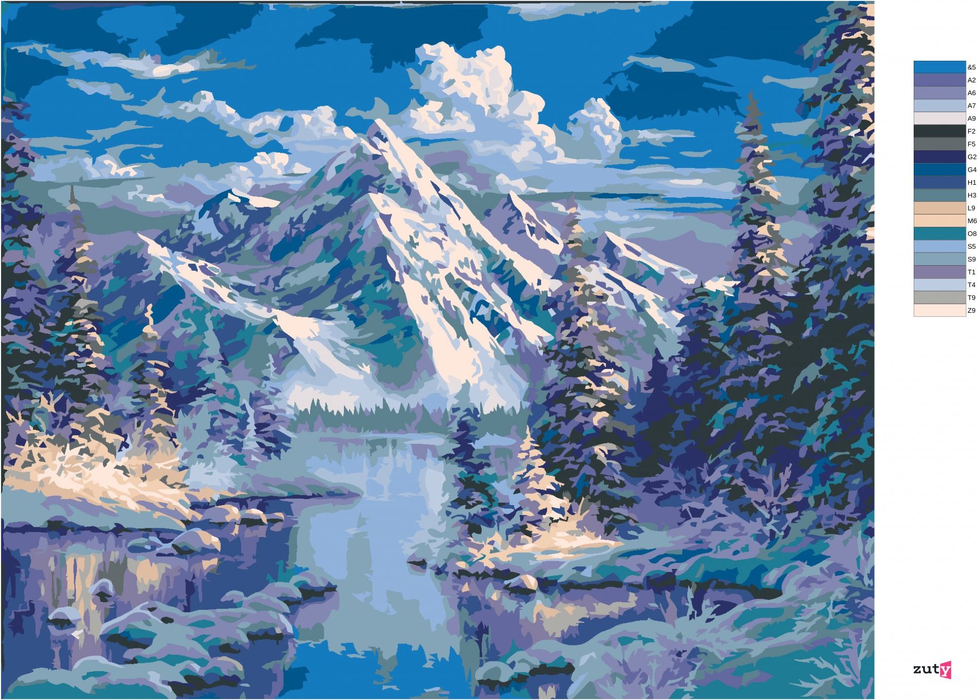 zuty Malování podle čísel - ŘEKA A HORY V ZIMĚ (ABRAHAM HUNTER) - Rozměr: 40x50 cm, Rámování: Varianta: bez rámu a bez vypnutí plátna - obrázek 3
