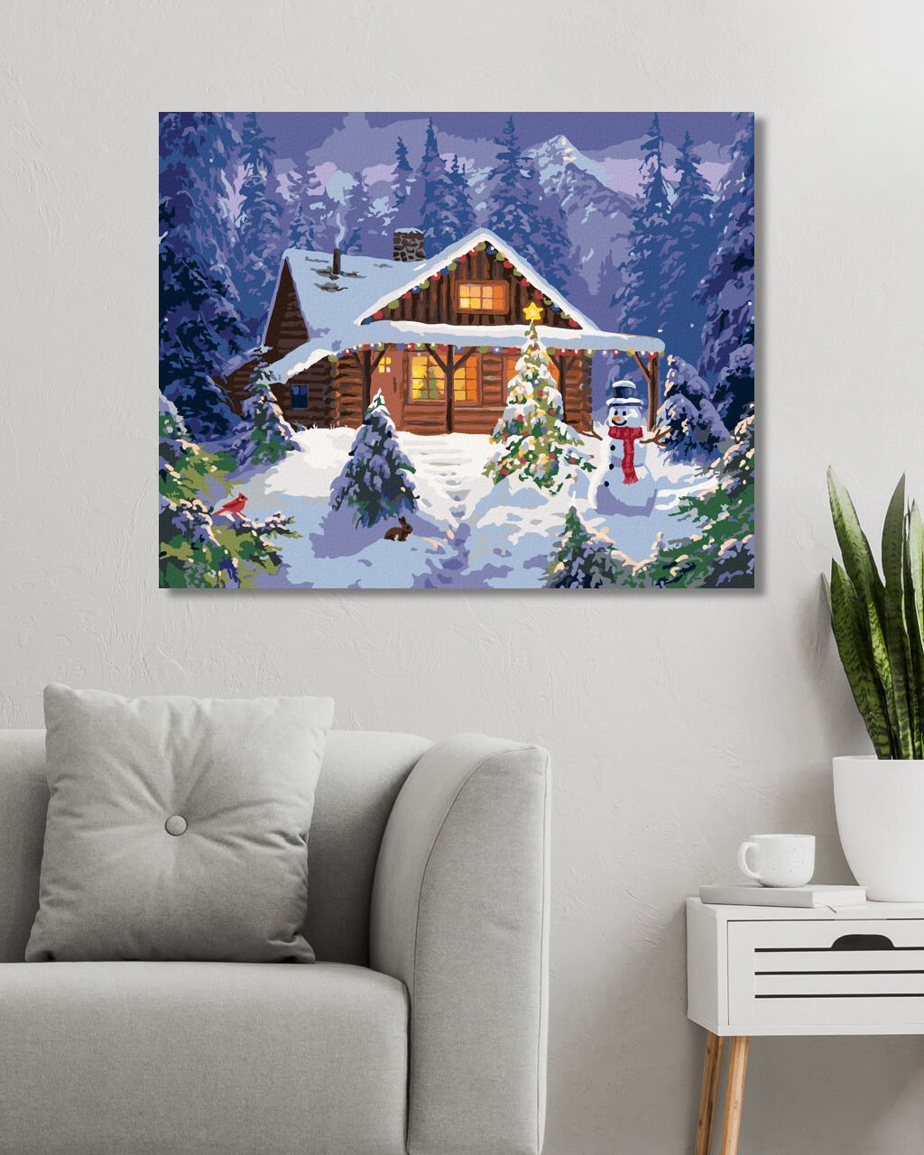 zuty Malování podle čísel - SNĚHULÁK, VÁNOČNÍ STROM A CHATA S VÁNOČNÍMI SVĚTÝLKY (ABRAHAM HUNTER) - Rozměr: 40x50 cm, Rámování: Varianta: bez rámu a bez vypnutí plátna - obrázek 10