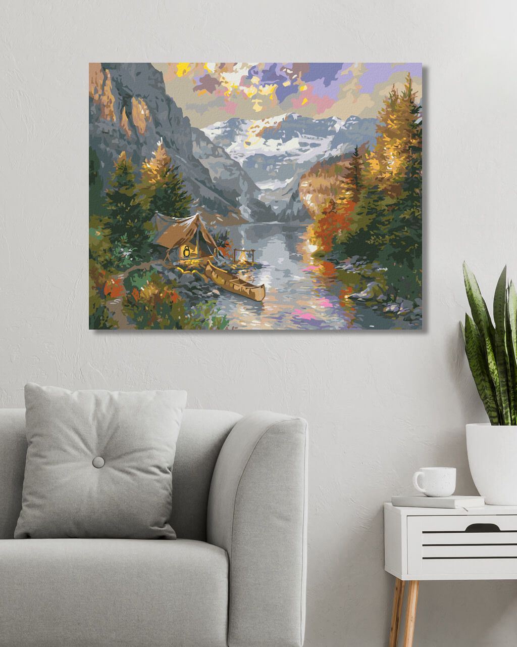zuty Malování podle čísel - KANOJ A STAN U ŘEKY A HORY (ABRAHAM HUNTER) - Rozměr: 40x50 cm, Rámování: Varianta: bez rámu a bez vypnutí plátna - obrázek 2
