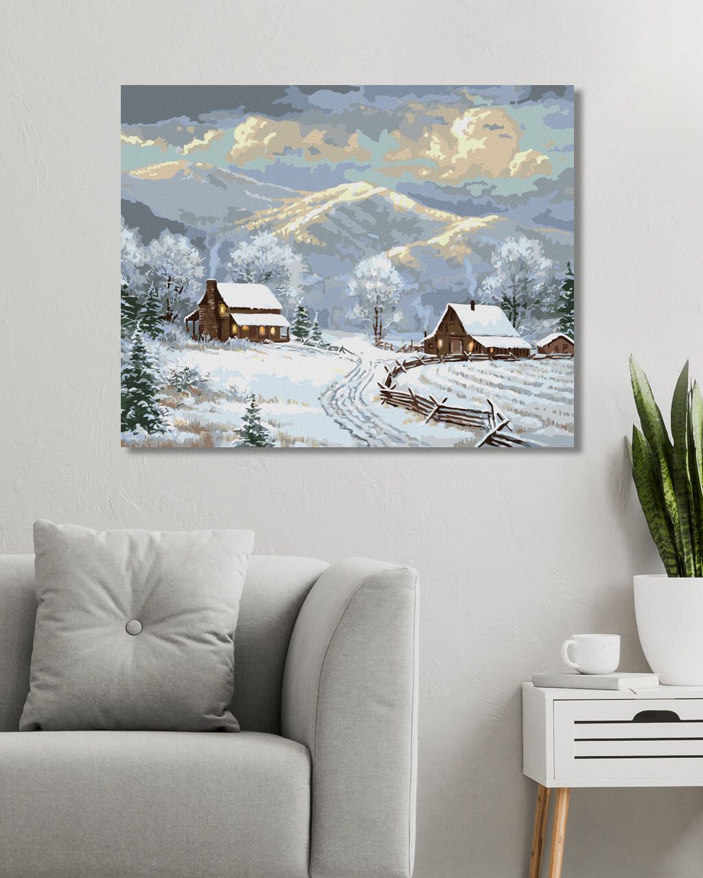 zuty Malování podle čísel - DOMY V ZIMĚ A HORY (ABRAHAM HUNTER) - Rozměr: 40x50 cm, Rámování: Varianta: vypnuté plátno na rám - obrázek 9