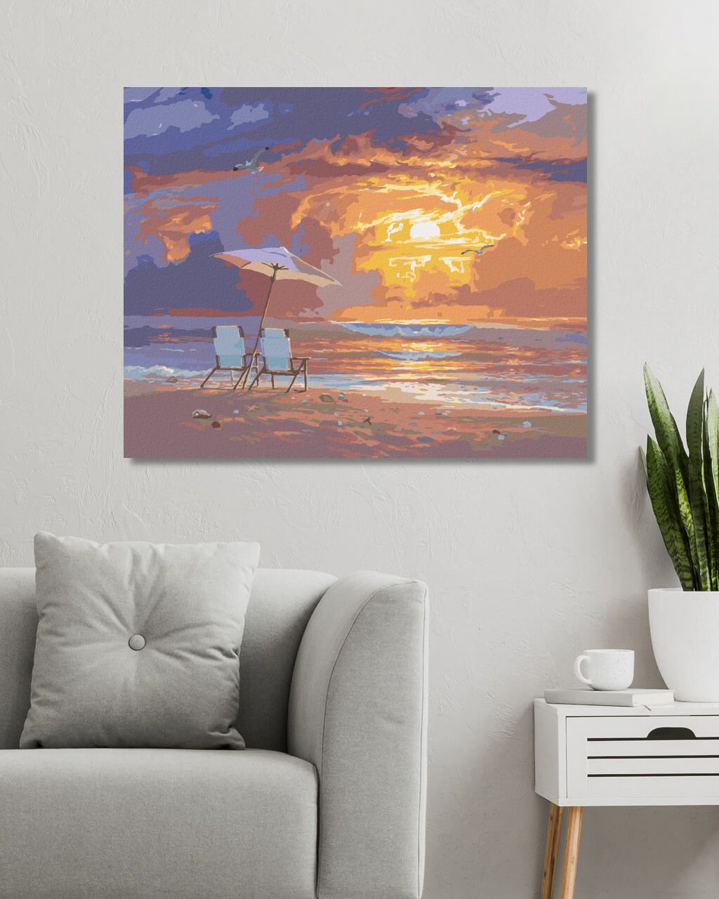 zuty Malování podle čísel - MUŠLE, ŽIDLE POD DEŠTNÍKEM NA PLÁŽI A ZÁPAD SLUNCE (ABRAHAM HUNTER) - Rozměr: 40x50 cm, Rámování: Varianta: bez rámu a bez vypnutí plátna - obrázek 10