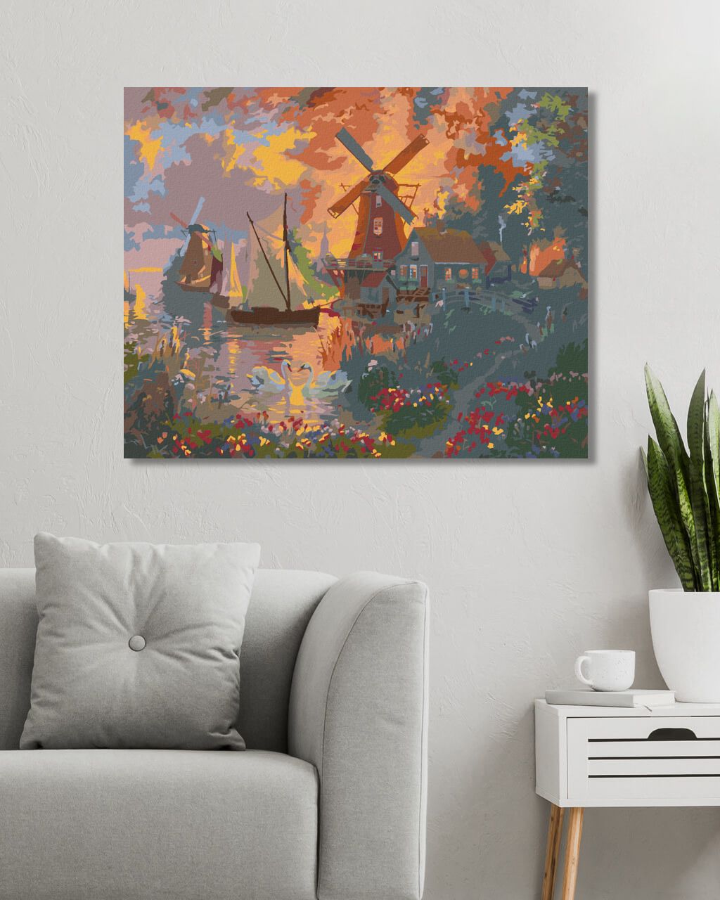 zuty Malování podle čísel - LABUTĚ, MLÝNY, PLACHETNICE A ZÁPAD SLUNCE (ABRAHAM HUNTER) - Rozměr: 40x50 cm, Rámování: Varianta: vypnuté plátno na rám - obrázek 8