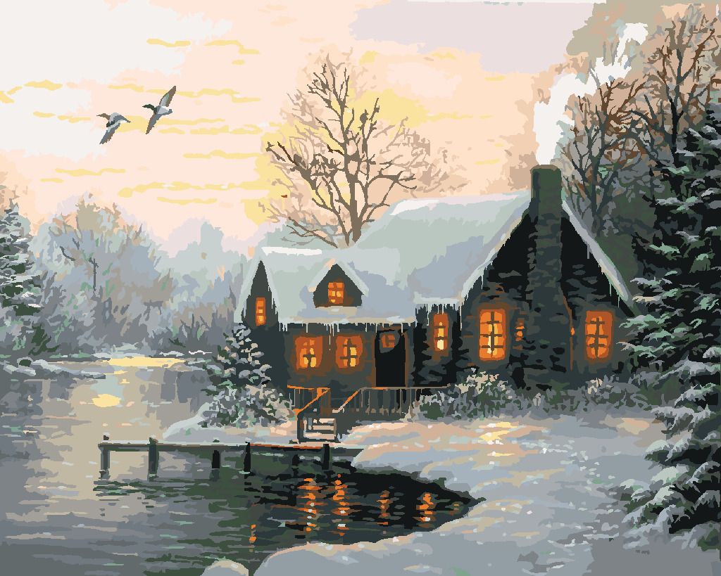 zuty Malování podle čísel - CHATA S MOLEM U ŘEKY V ZIMĚ (ABRAHAM HUNTER) - Rozměr: 40x50 cm, Rámování: Varianta: vypnuté plátno na rám - obrázek 7