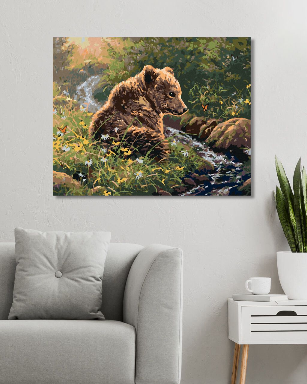 zuty Malování podle čísel - MLÁDĚ MEDVĚDA U ŘEKY V KVÍTÍ A MOTÝLI (ABRAHAM HUNTER) - Rozměr: 40x50 cm, Rámování: Varianta: vypnuté plátno na rám - obrázek 5