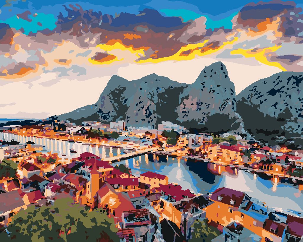zuty Malování podle čísel - VEČERNÍ PANORAMA MĚSTA OMIŠ - Rozměr: 40x50 cm, Rámování: Varianta: bez rámu a bez vypnutí plátna - obrázek 8