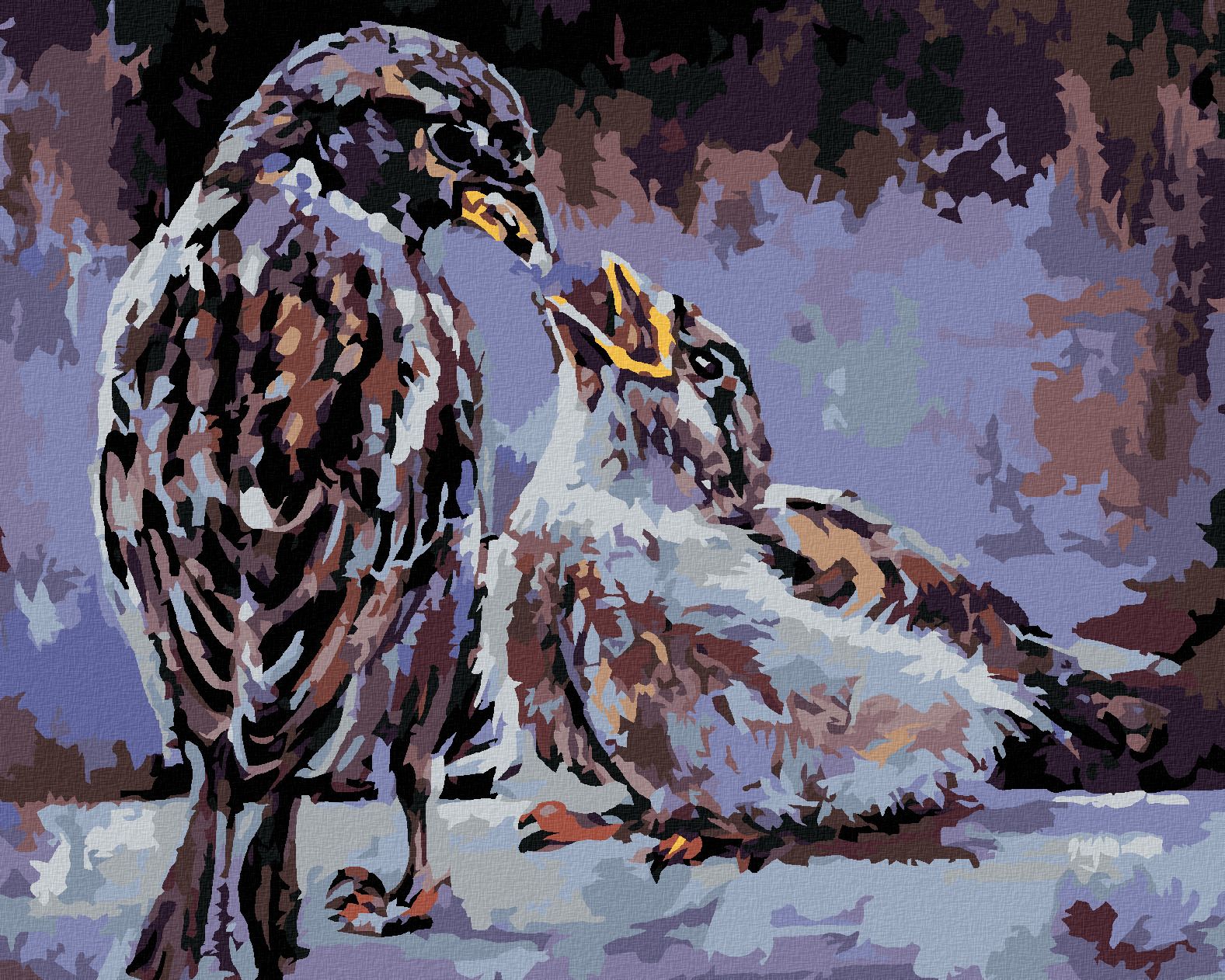 zuty Malování podle čísel - KRMENÍ PTÁČKŮ - Rozměr: 40x50 cm, Rámování: Varianta: vypnuté plátno na rám - obrázek 1