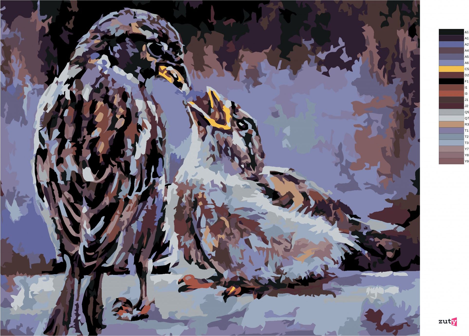 zuty Malování podle čísel - KRMENÍ PTÁČKŮ - Rozměr: 40x50 cm, Rámování: Varianta: vypnuté plátno na rám - obrázek 3
