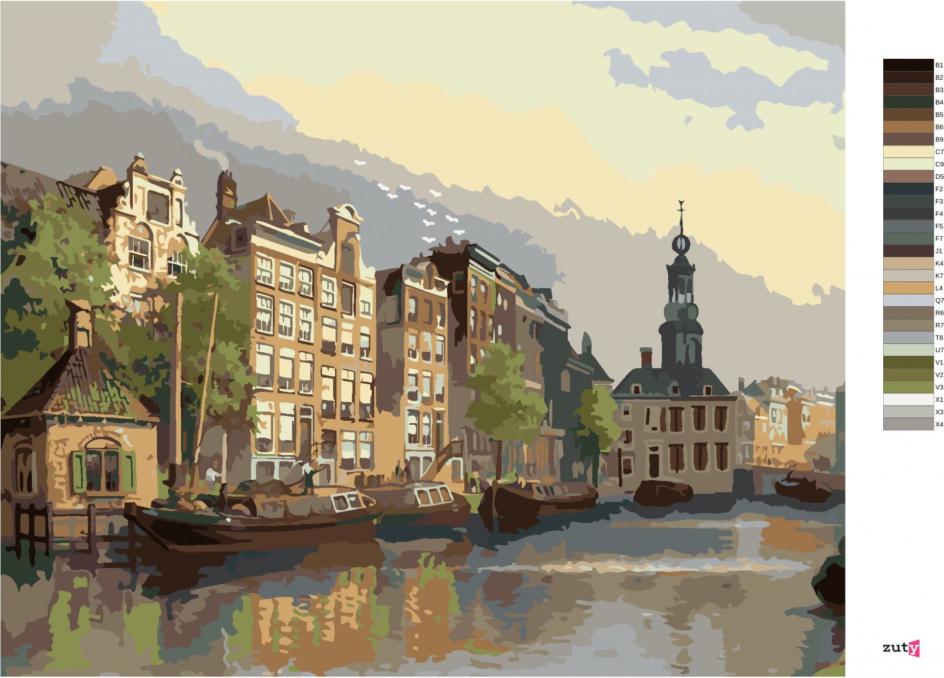 zuty Malování podle čísel - POHLED NA MINCOVNU V AMSTERDAMU - Rozměr: 40x50 cm, Rámování: Varianta: vypnuté plátno na rám - obrázek 5