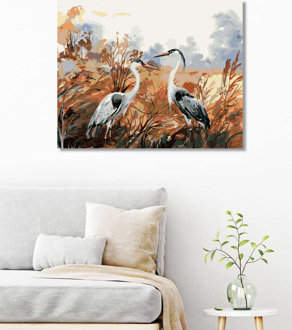 zuty Malování podle čísel - PODZIMNÍ KRAJINA S JEŘÁBY - Rozměr: 40x50 cm, Rámování: Varianta: vypnuté plátno na rám - obrázek 8