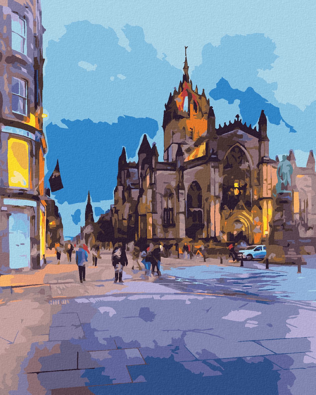 zuty Malování podle čísel - POHLED NA KATEDRÁLU ST. GILES V EDINBURGHU - Rozměr: 40x50 cm, Rámování: Varianta: vypnuté plátno na rám - obrázek 1