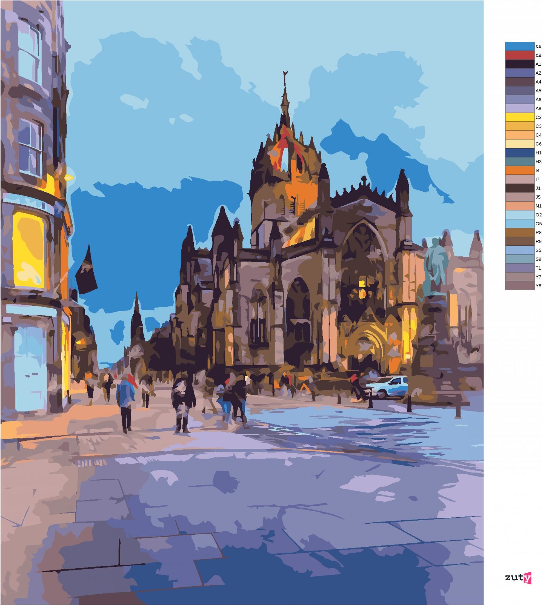 zuty Malování podle čísel - POHLED NA KATEDRÁLU ST. GILES V EDINBURGHU - Rozměr: 40x50 cm, Rámování: Varianta: vypnuté plátno na rám - obrázek 9