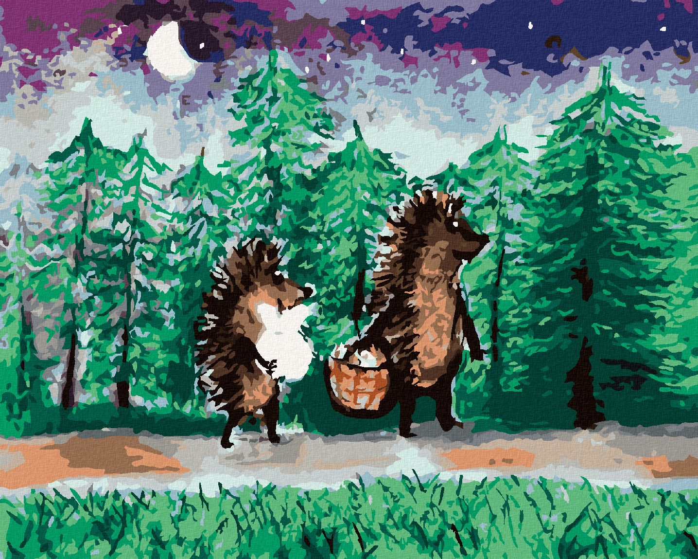 zuty Malování podle čísel - JEŽEK S KAMARÁDEM NA HŘIBECH - Rozměr: 40x50 cm, Rámování: Varianta: bez rámu a bez vypnutí plátna - obrázek 1