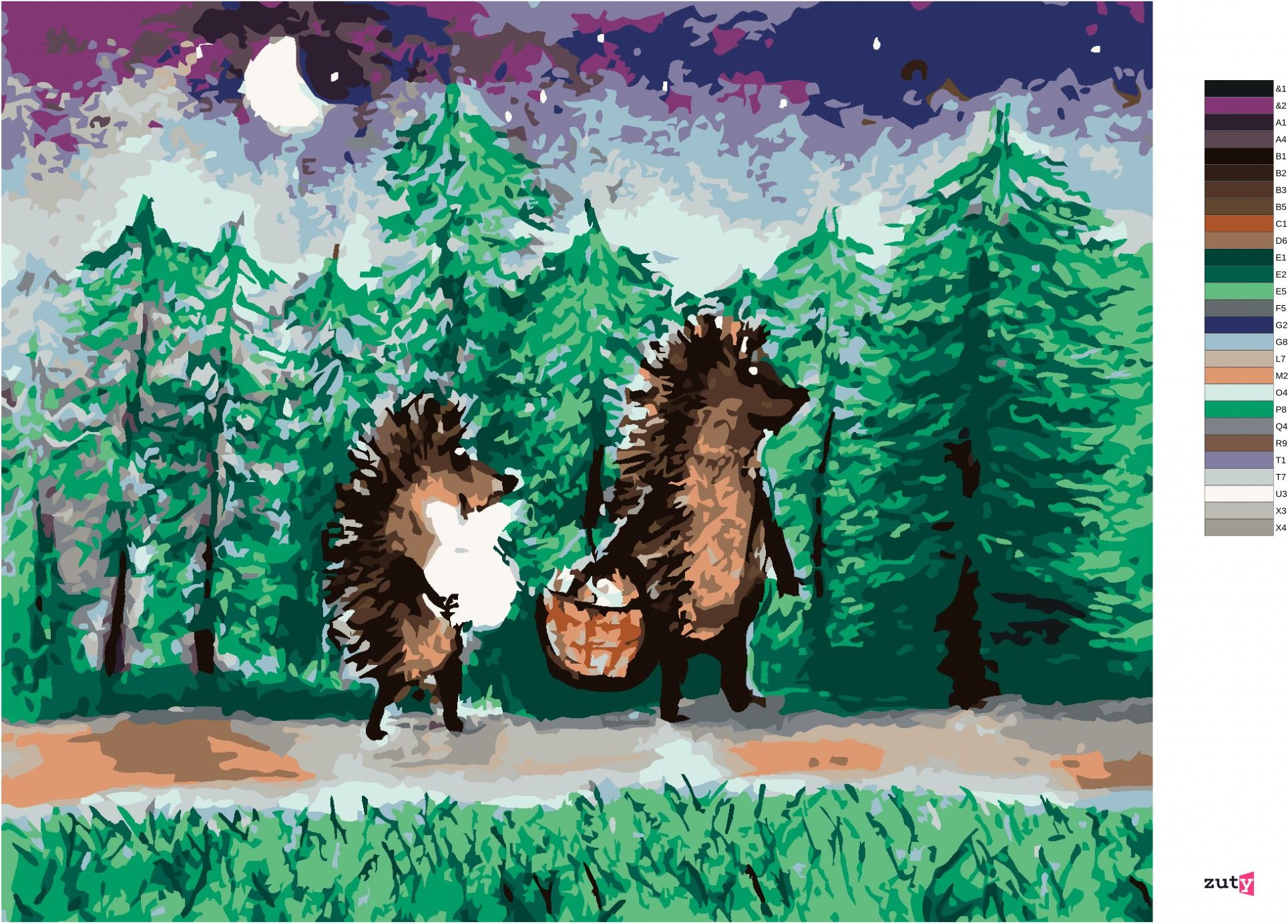zuty Malování podle čísel - JEŽEK S KAMARÁDEM NA HŘIBECH - Rozměr: 40x50 cm, Rámování: Varianta: vypnuté plátno na rám - obrázek 7