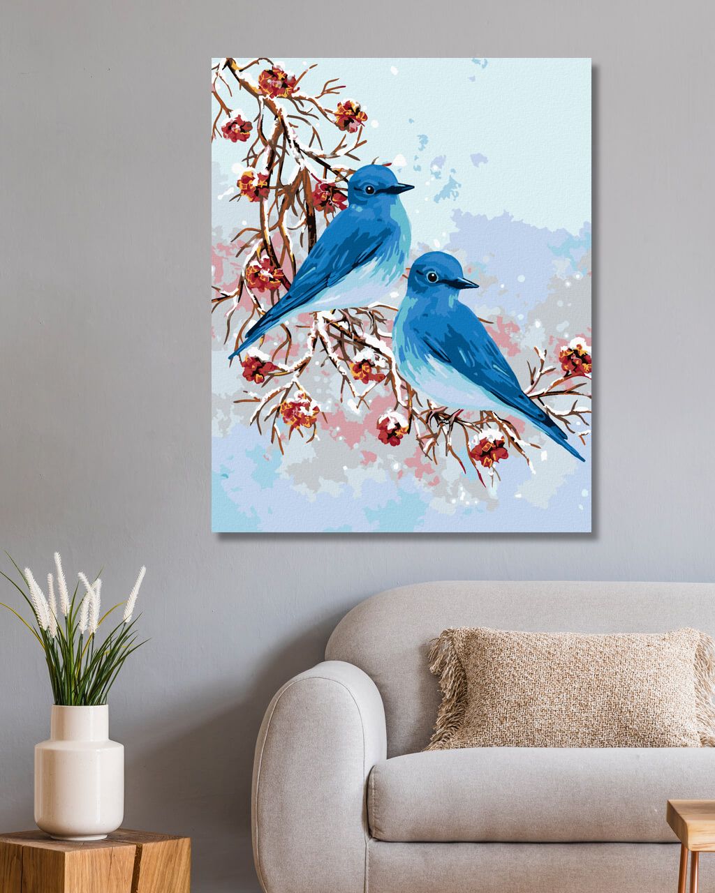 zuty Malování podle čísel - DVA MODŘÍ PTÁČKOVÉ - Rozměr: 40x50 cm, Rámování: Varianta: bez rámu a bez vypnutí plátna - obrázek 4