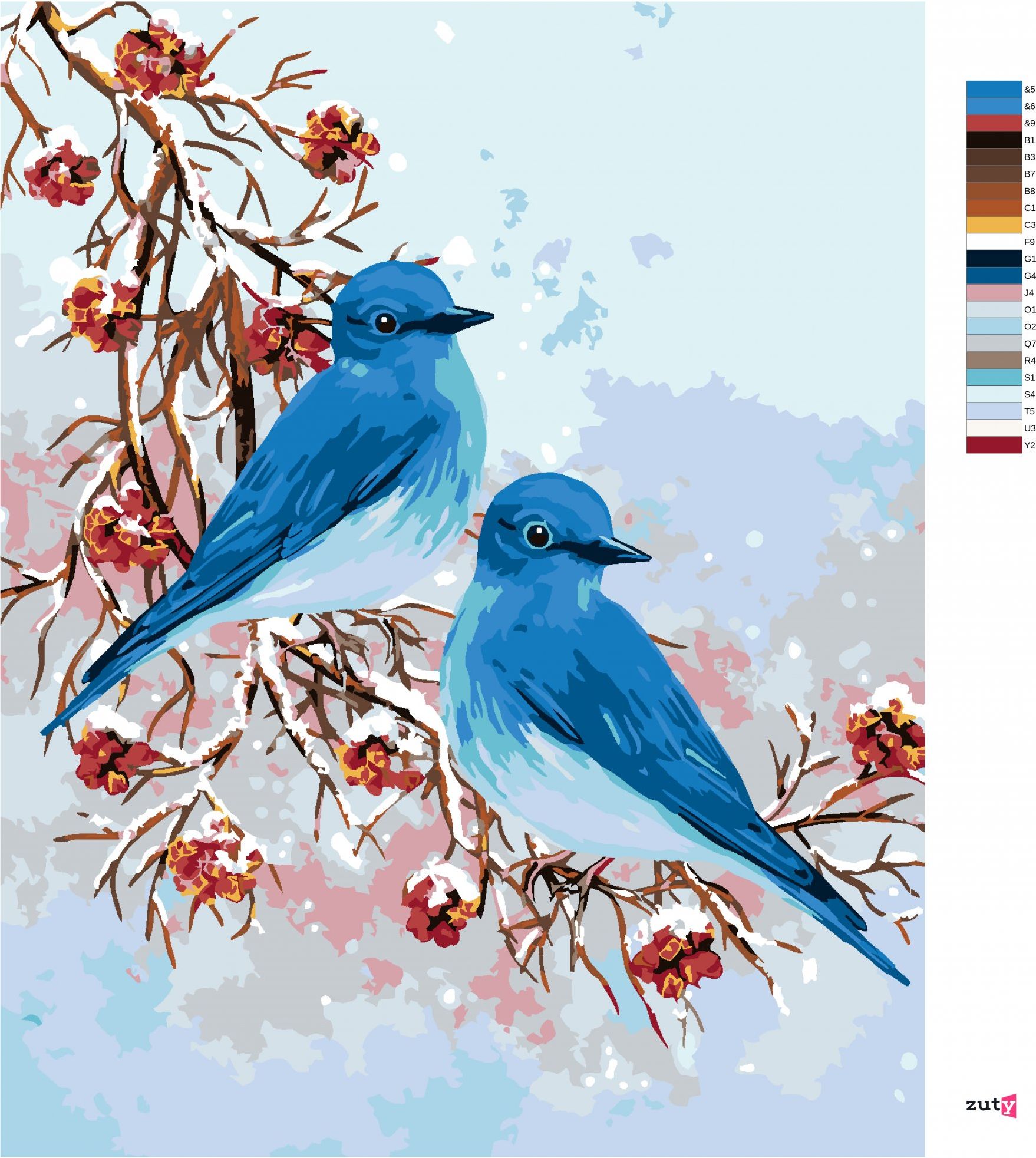 zuty Malování podle čísel - DVA MODŘÍ PTÁČKOVÉ - Rozměr: 40x50 cm, Rámování: Varianta: bez rámu a bez vypnutí plátna - obrázek 6