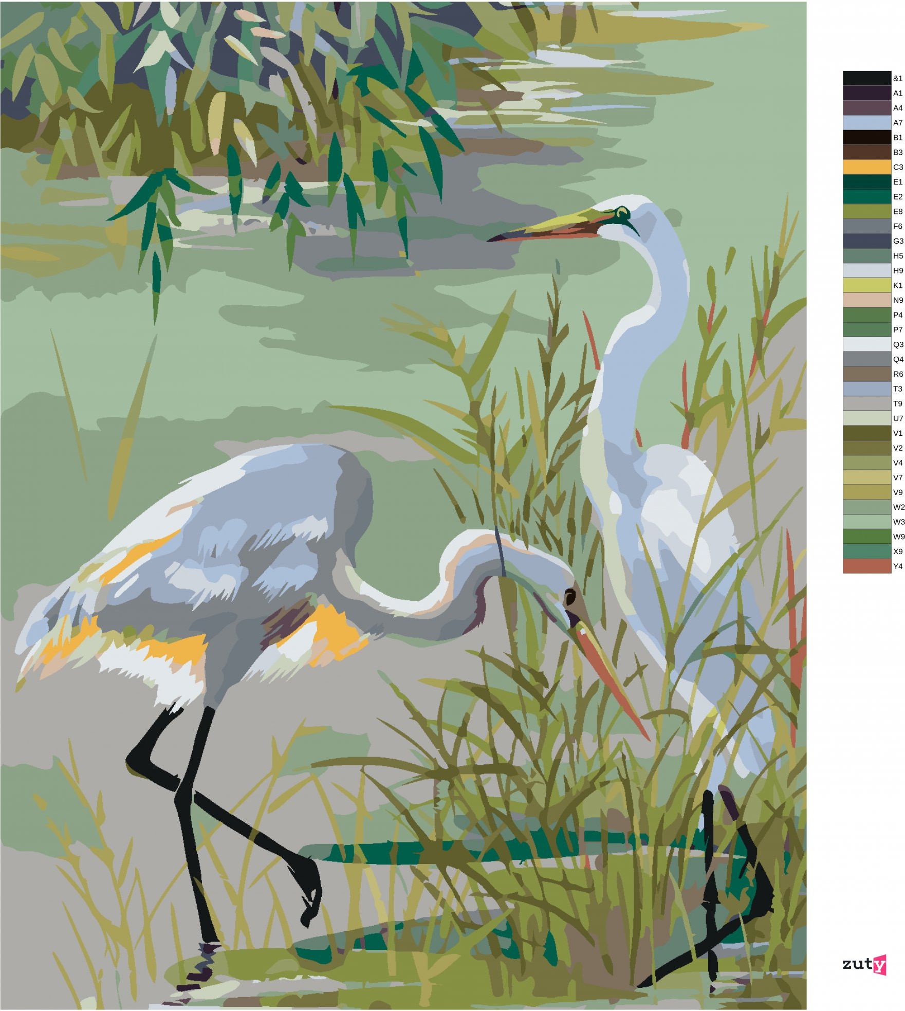 zuty Malování podle čísel - DVĚ VOLAVKY POPELAVÉ U JEZERA - Rozměr: 40x50 cm, Rámování: Varianta: vypnuté plátno na rám - obrázek 8