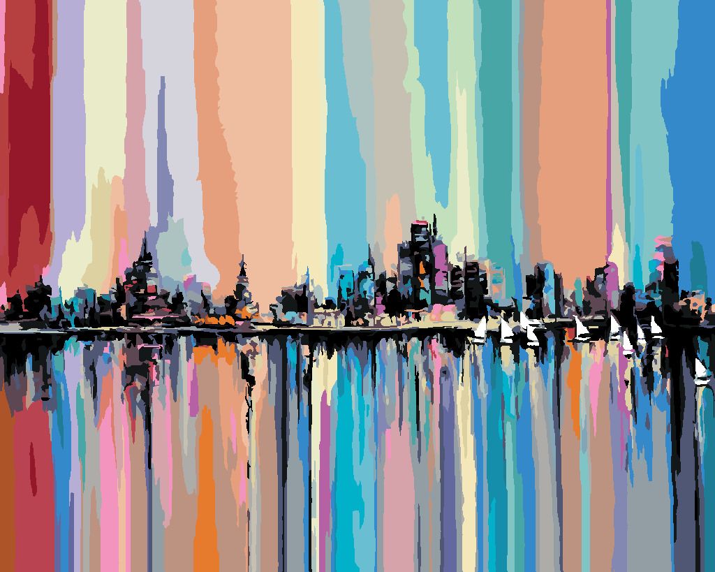 zuty Malování podle čísel - NOČNÍ MĚSTO V DUHOVÝCH BARVÁCH - Rozměr: 40x50 cm, Rámování: Varianta: bez rámu a bez vypnutí plátna - obrázek 7