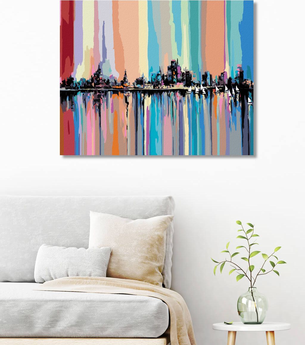 zuty Malování podle čísel - NOČNÍ MĚSTO V DUHOVÝCH BARVÁCH - Rozměr: 40x50 cm, Rámování: Varianta: vypnuté plátno na rám - obrázek 5